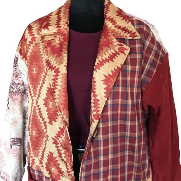 Upcycled Tapestry Coat M - L: Handmade Lined Southwestern Aztec Patchwork Jacket - Picture 8 of 16